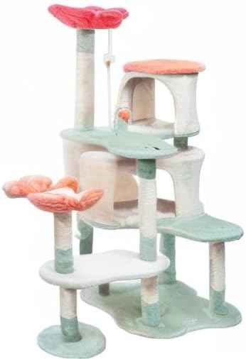 HYABi 56.3in Flower Design Cat Tree, Foldable Multi-Level Tower for Large Cats, Space-Saving Cat Furniture with Scratching Posts, Plush Condo for Indoor Cats