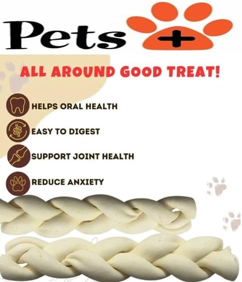 Pets Plus Premium Dog Treats โ 3-Pack Braided Cheek Collagen Sticks for Dogs โ Long-Lasting, Natural, High Protein Chew โ Rawhide Alternative for Medium & Large Dogs
