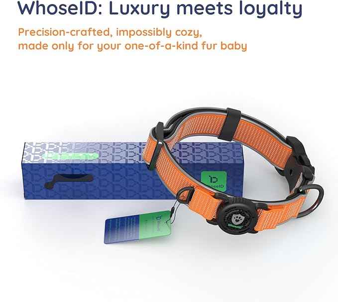 WhoseID Premium Dog Collar for Large Dogs - IPX8 Waterproof AirTag Dog Collar | Magnetic Buckle Heavy Duty Collar | 450LB Escape-Proof | Reflective Dog Collar with AirTag Holder
