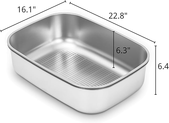 Stainless Steel Sifting Litter Box with Lid, Metal Litter Pan with Scoop for Big Cats Multi Cat, Extra Large Cats Litterbox Odor Control Easy Clean (23 * 15.7 * 16.7inch-Full Enclosed, X-Large)