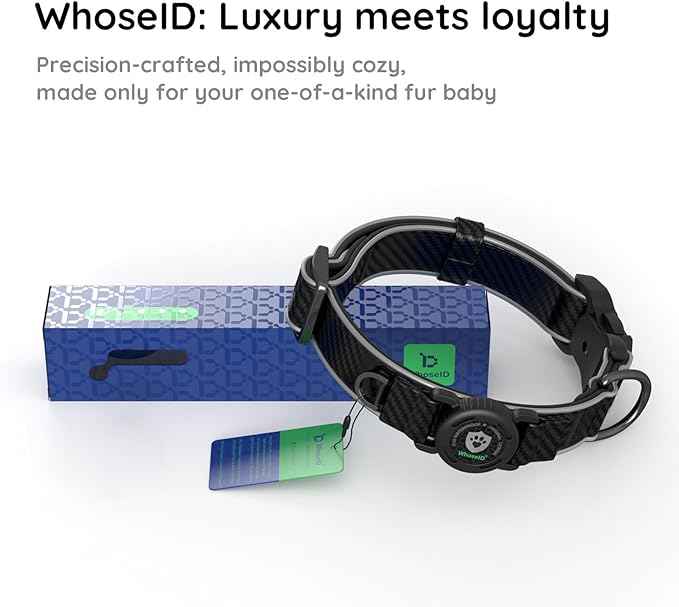 WhoseID Premium Leather Dog Collar - Waterproof AirTag Dog Collar | Magnetic Buckle Heavy Duty Collar | Medium Reflective Dog Collar with AirTag Holder