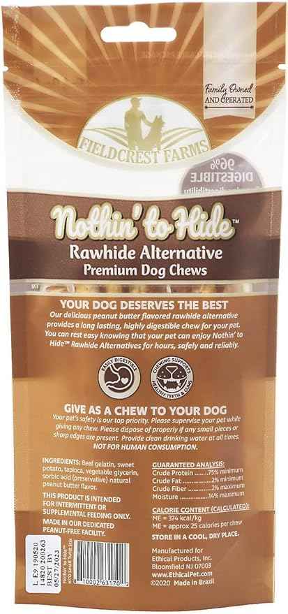 Fieldcrest Farms Nothing to Hide Natural Rawhide Alternative Twist Stix for Dogs - 3 Pack (30 Sticks) Premium Grade Easily Digestible Chews - Great for Dental Health (Peanut Butter, Small Stix)