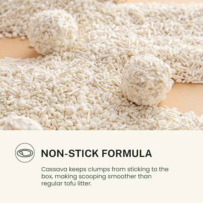 Tofu & Cassava Cat Litter, Natural Plant-Based Clumping, 99.9% Dust Free, Low Tracking, Non-Stick Formula, Soft on Paws, Lightweight Cat Litter, 5.5 lb