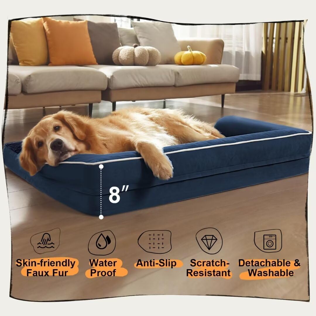 Dog Bed Medium Size Dog-Orthopedic Waterproof Bed for Dogs,Foam Couch Sofa with Washable Removable Cover & Non-Slip Bottom-Navy Blue