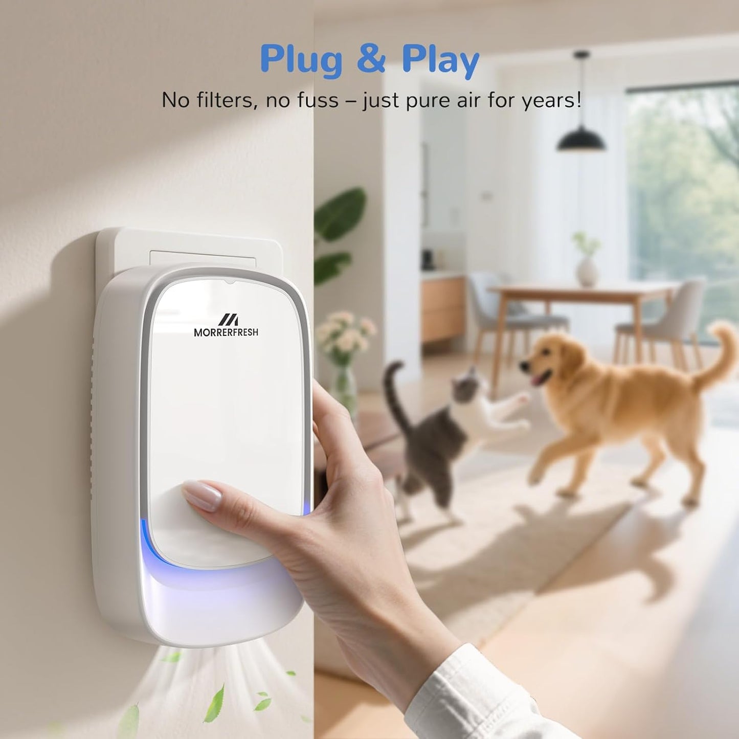 Cat Litter Deodorizer โ 99% Odor Eliminator for Strong Pet Odors, Plug In Negative Ion Air Purifier for Litter Box, Home, Kitchen, Bathroom, Ozone-Free & Quiet Portable