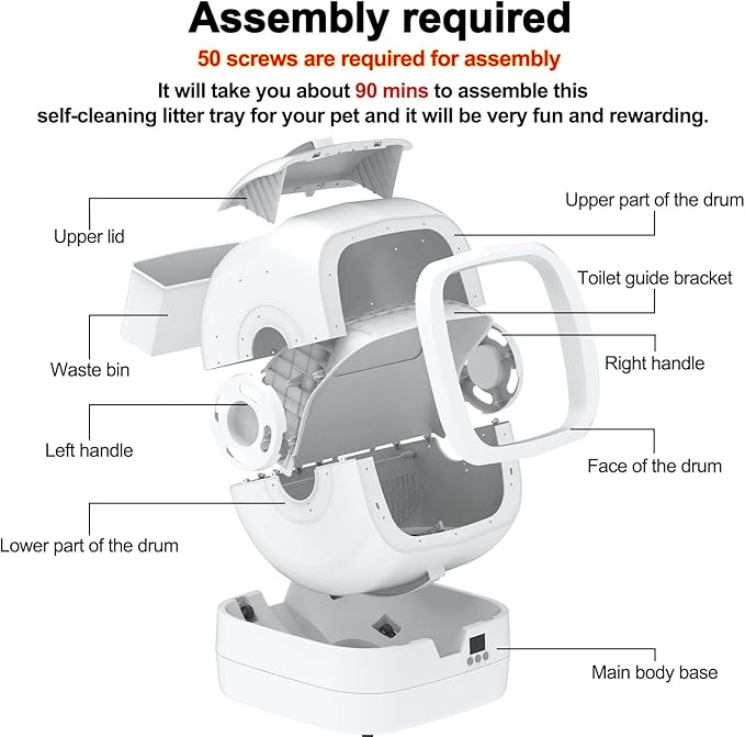 Automatic Cat Litter Box Self Cleaning - APP Control - Weight Monitoring - Ultra-Quiet, Medium Cats and Kittens Litter Box, Safe Anti-PinchăAssembly Requiredă- White