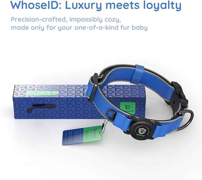 WhoseID Premium Leather Dog Collar - Waterproof AirTag Dog Collar | Magnetic Buckle Heavy Duty Collar | Medium Reflective Dog Collar with AirTag Holder