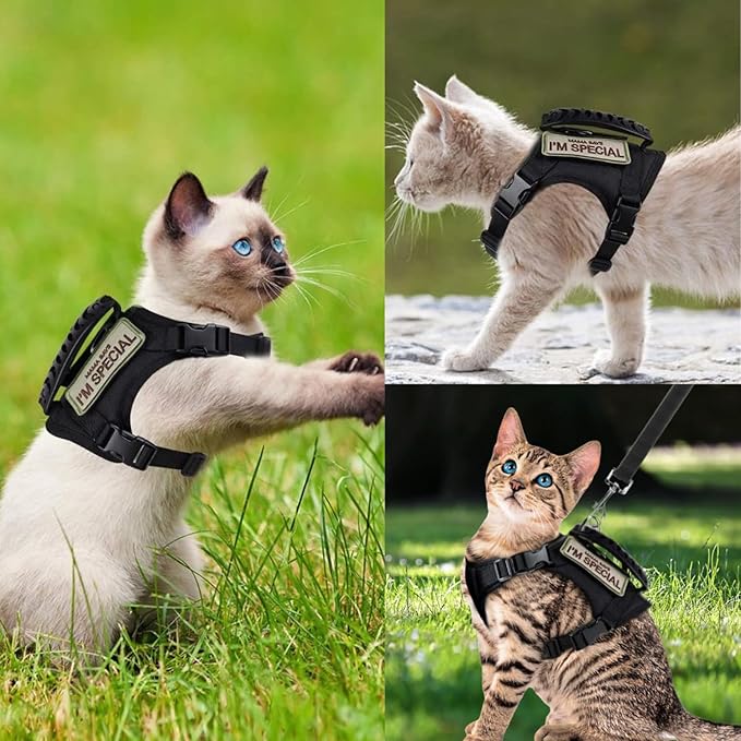 Tactical Cat Harness and Leash Set Soft Mesh Adjustable Large Cat Vest with Rubber Handle Easy to Control for Large Cat Small Dog Outdoor Walking