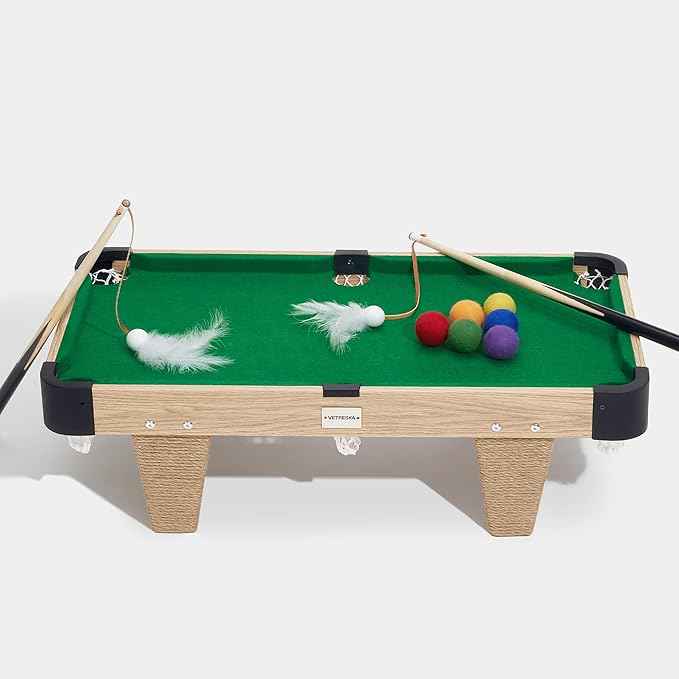 VETRESKA 4 in 1 Cat Toys Mini Pool Table, Gift for Cats, Feather Wand Toy Cat Billiard Ball Puzzle Toy, Pool Table with Scratching Post, Cat Interactive Exercise Play Rest Beds & Furniture