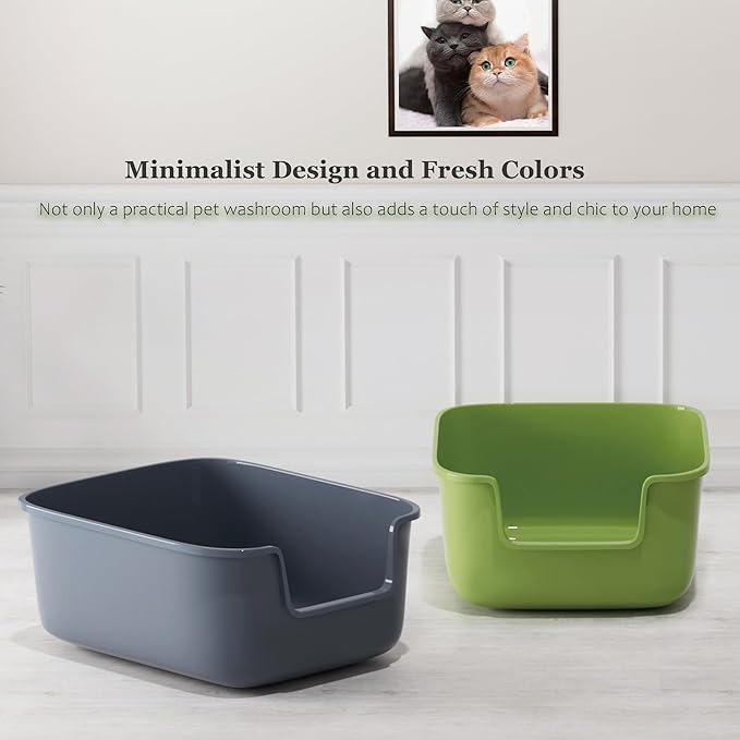 Vealind Large Cat Litter Box High Sided Entry Cat Litter Pan 50 x 40 x 22 CM, Anti-Splashing Deep Tall Cat Boxes for Indoor Cats Basics Kitty Litter Box (Green)