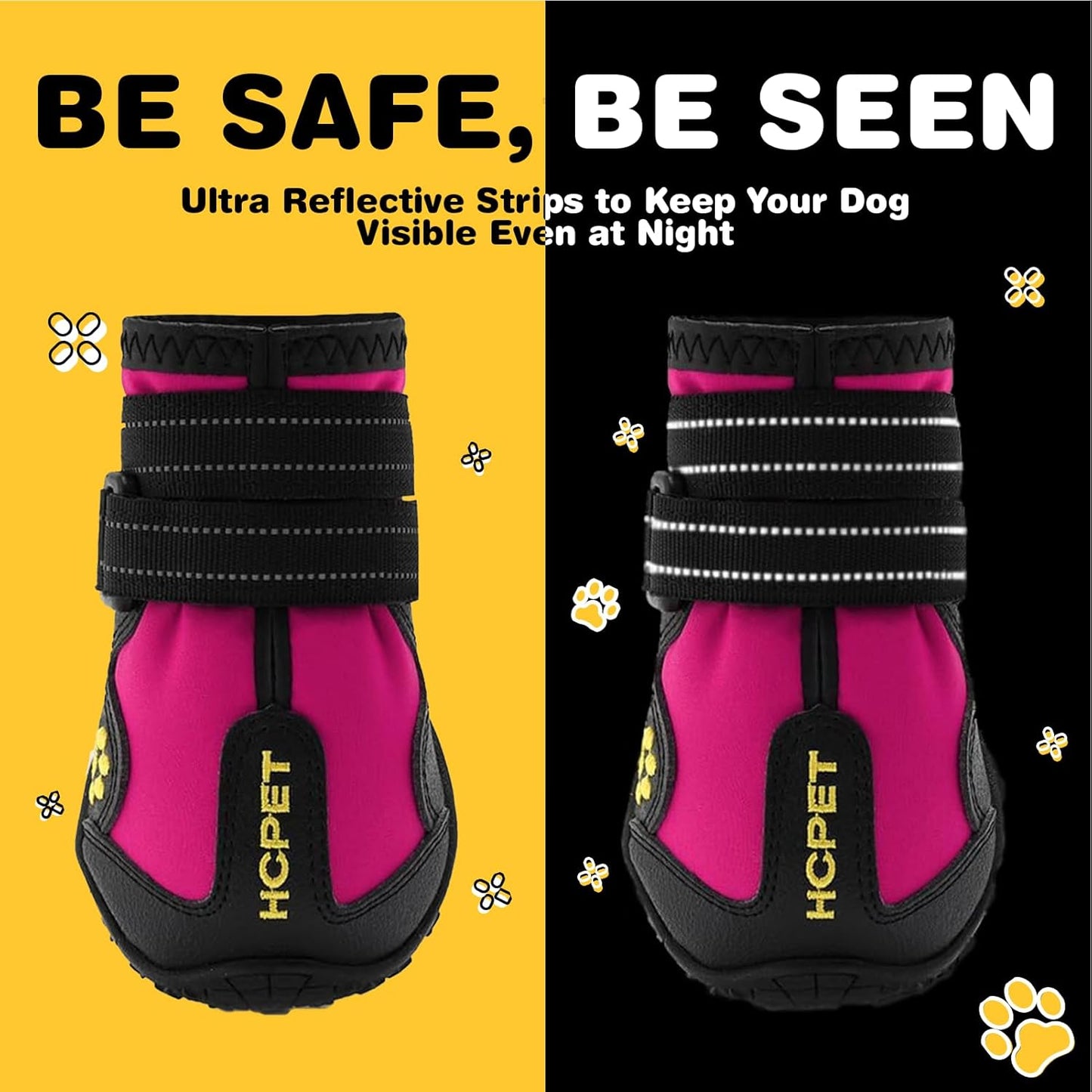 Hcpet Dog Shoes, Dog Boots for Small Dogs, Waterproof Medium Dog Booties Paw Protector for Summer Hot Pavement, Winter Snowy Day, Outdoor Walking, Indoor Hardfloors Anti Slip Sole Pink Size 3
