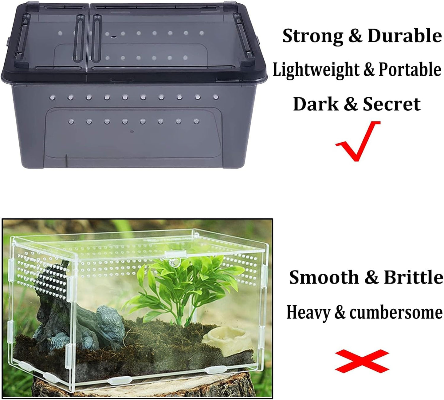 PINVNBY 8 PCS Reptile Feeding Box Portable Snake Breeding Box Lizard Cage Hatching Container 7.48"x4.92"x2.95" Transparent Plastic Pet Houses for Spider Scorpion Gecko Insect Tortoise Treefrog(Black) - FurryFun