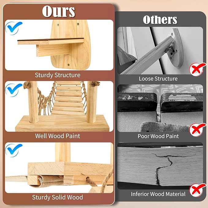 Calmbee Cat Wall Shelves, Cat Wall Furniture 70" Cat Bridge Wall Mount Cat Perch Wooden Hammock Cat Tree Cat Climber Cat Cloud Shelf Board Cats Bed
