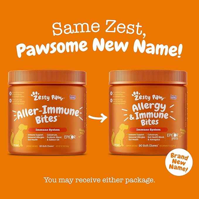 Zesty Paws Dog Allergy Relief Chews, Dog Probiotics for Itchy Skin and Ears, Peanut Butter, 90ct