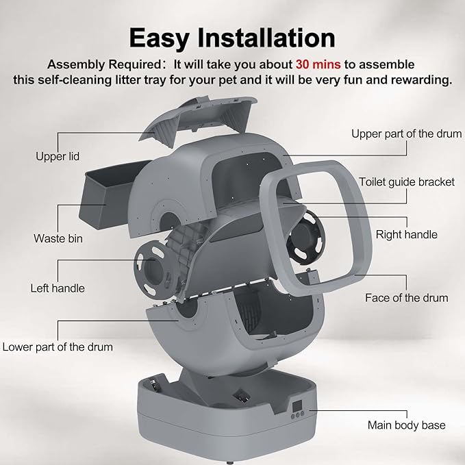 Automatic Cat Litter Box Self Cleaning - APP Control - Weight Monitoring - Ultra-Quiet, Medium Cats and Kittens Litter Box, Safe Anti-PinchăAssembly Requiredă- Grey