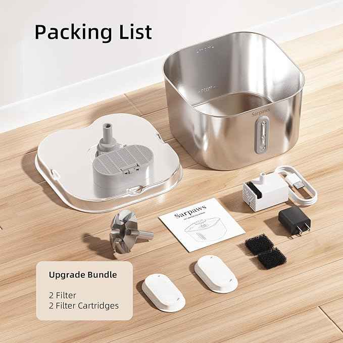 Cat Water Fountain Stainless Steel:74oz/2.2L Water Fountains for Cats Indoor, Cat Fountains for Drinking, Ultra-Quiet, Water Level Window, Pet Water Fountain - 2 Filters + 2 Sponges