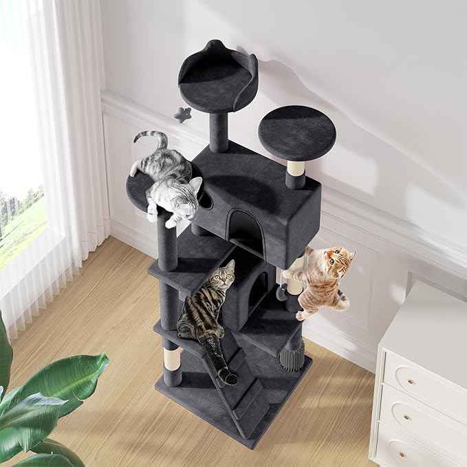 MoNiBloom 70 Inch Cat Tree Tower for Indoor Cats Large Adults, Tall Cat Tower with Scratching Post, Multi-Level Furniture Activity Center with Cat Condo Pet Play House, Smoky Grey