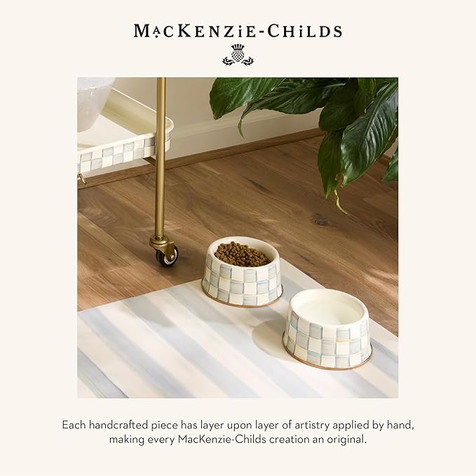 MACKENZIE-CHILDS Pet Bowl, Cute Cat and Dog Bowl for Food and Water, Gray-and-White Sterling Check, Small