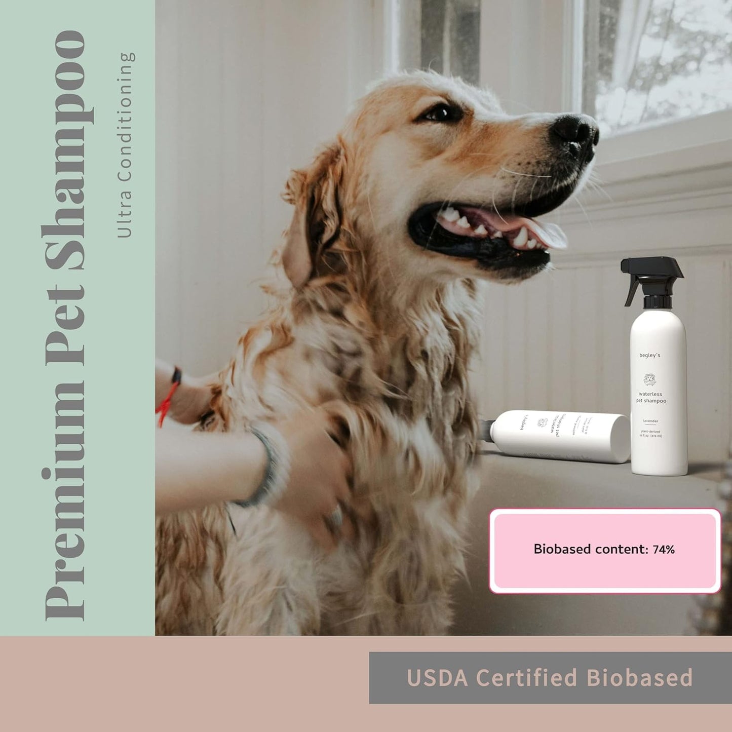 Begley's No Rinse Waterless Pet Shampoo, Bathless Cleaning, Deodorizing, and Odor Removal for a Shiny, Fresh Smelling Coat - Effective for Dogs, Puppies, and Cats - Fresh Citrus Scent