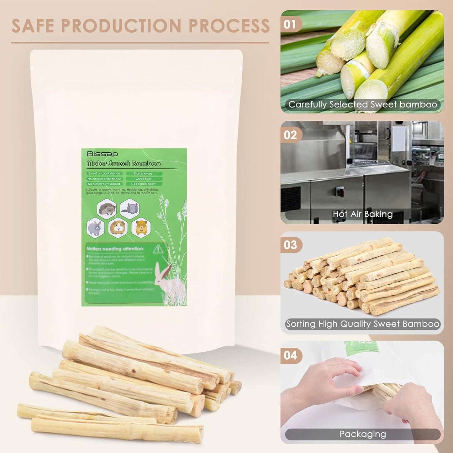 Bissap 700g/1.5Ib Sweet Bamboo Chew Sticks for Rabbits, Bunny Chewing Sticks for Rabbits Hamster Chinchilla Guinea Pigs Rabbit Small Animals Natural Treats Teeth Grinding Toys