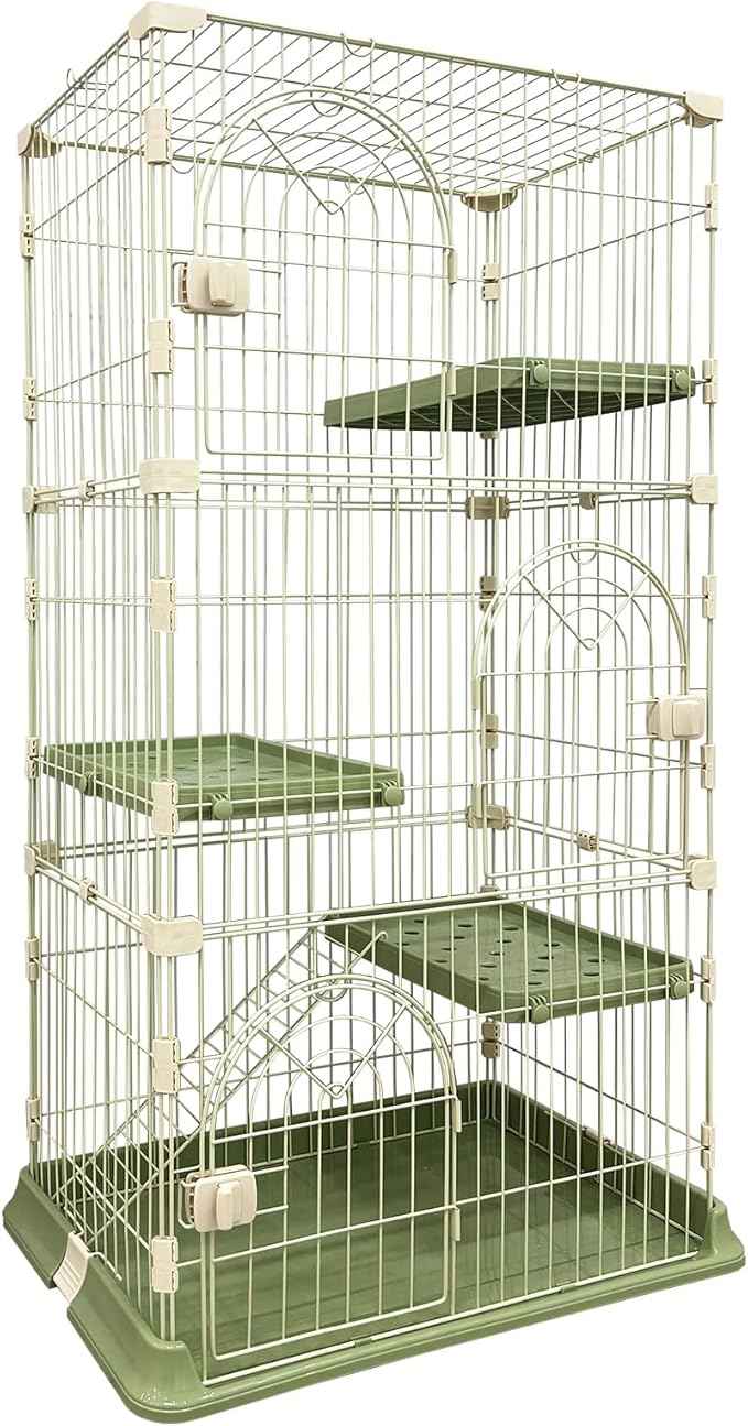 Cat Cage 3-Tier Indoor Cat Enclosure with Widen Bottom Buckle & Reinforced Locking Clamps DlY Cat Playpen for 2-3 Cats & Small Pets,30" Lx 20" W X 52.5" H (Green, Three-Tier52.5")