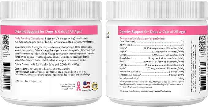 Wholistic Pet Organics Probiotics for Dogs with Digestive Enzymes & Prebiotic Fiber - 2 Oz - Daily Cat & Dog Probiotics for Digestive Health, Anti Diarrhea & Gut Support - Cat Probiotic - 57 Scoops