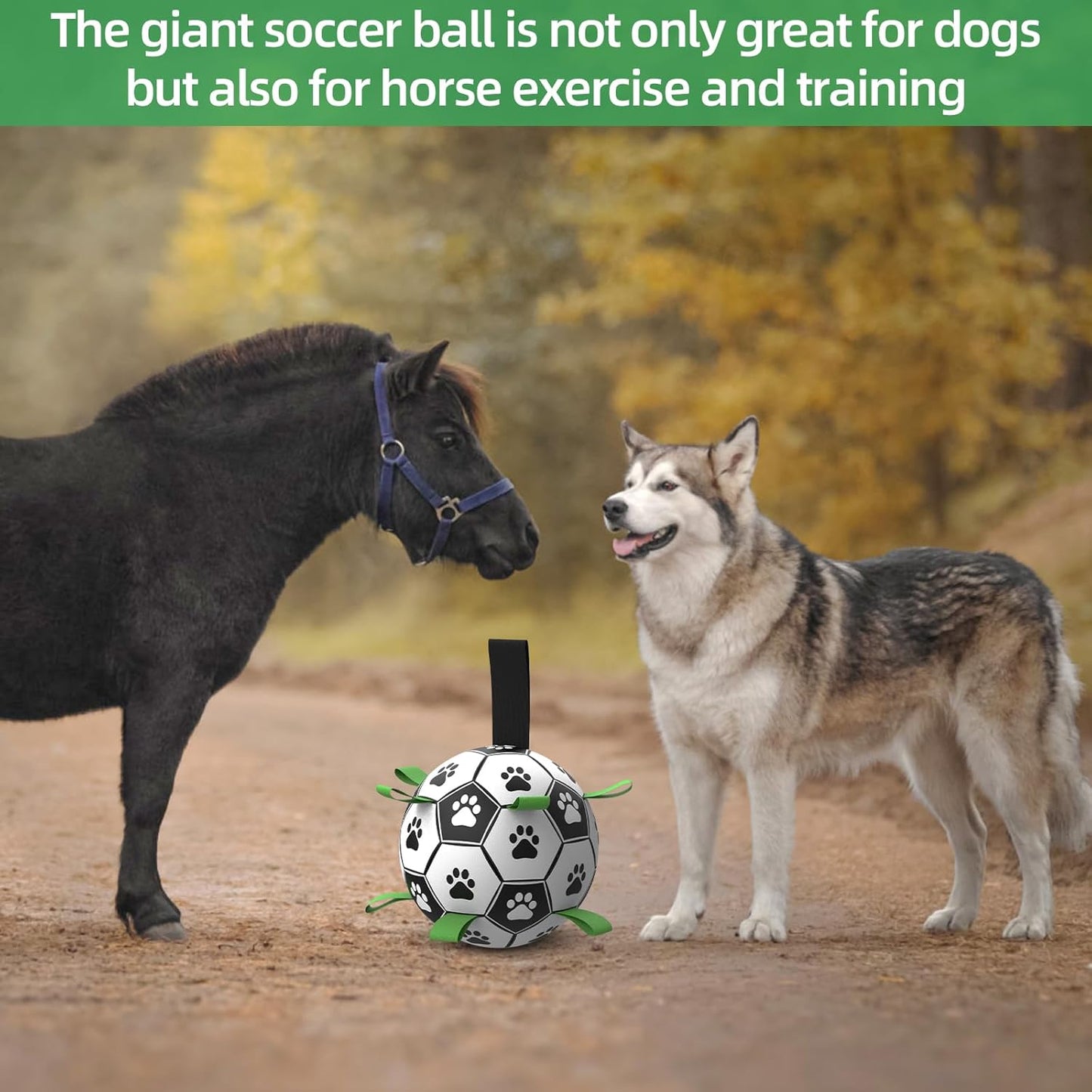 QDAN Dog Toys Extra Large Soccer Ball with Straps, Tug Toy, Water Toy, Durable Dogs Balls World Cup for Large(9 Inch)