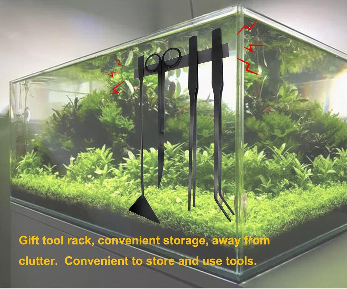 4Pcs Aquascaping Tools Kit, Long Stainless Steel Aquarium Plant Tools with Black Anti-rust Coating, Aquarium Tweezers, Scissors, and Scrapers for Aquascaping Cleaning(Magnetic Tool Holder)