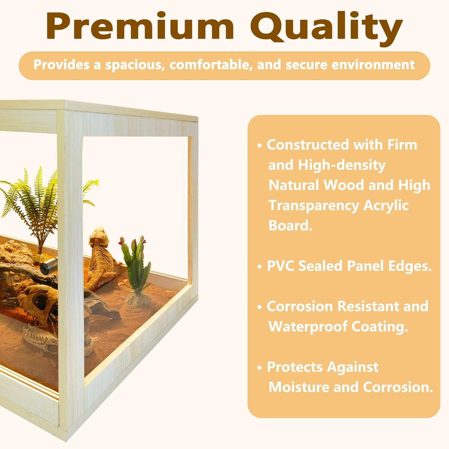 Prolee Reptile Terrarium Tank Up to 78 Gallon, Lizard Tank Bearded Dragon Tank with Metal Mesh Roof Door, Snake Tank with Lock Design (Oak, 78 Gallon Volume, 48 Inch Length) - FurryFun