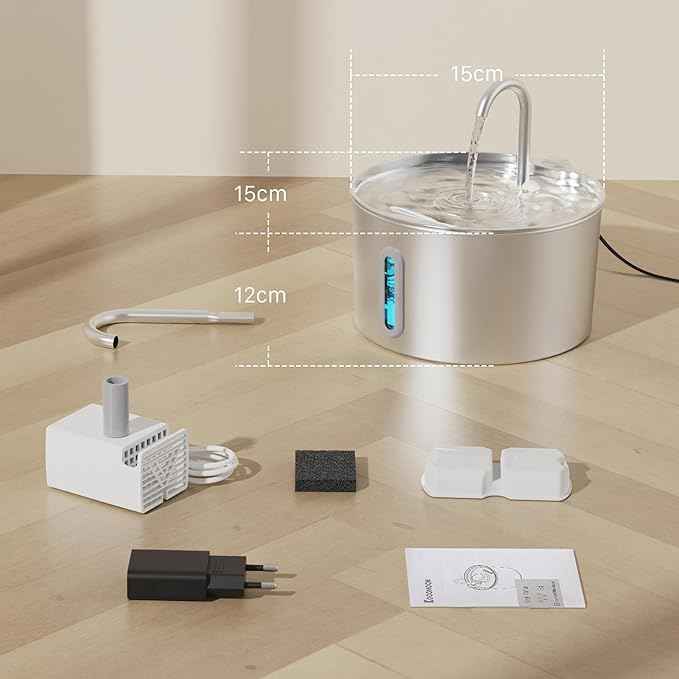 Cat Water Fountain Stainless Steel: 74oz/2.2L Cat Fountain for Drinking - Pet Water Fountain for Cats Inside - Automatic Dog Water Dispenser Bowl Feeding & Watering Supplies 6 Filters 3 Sponges
