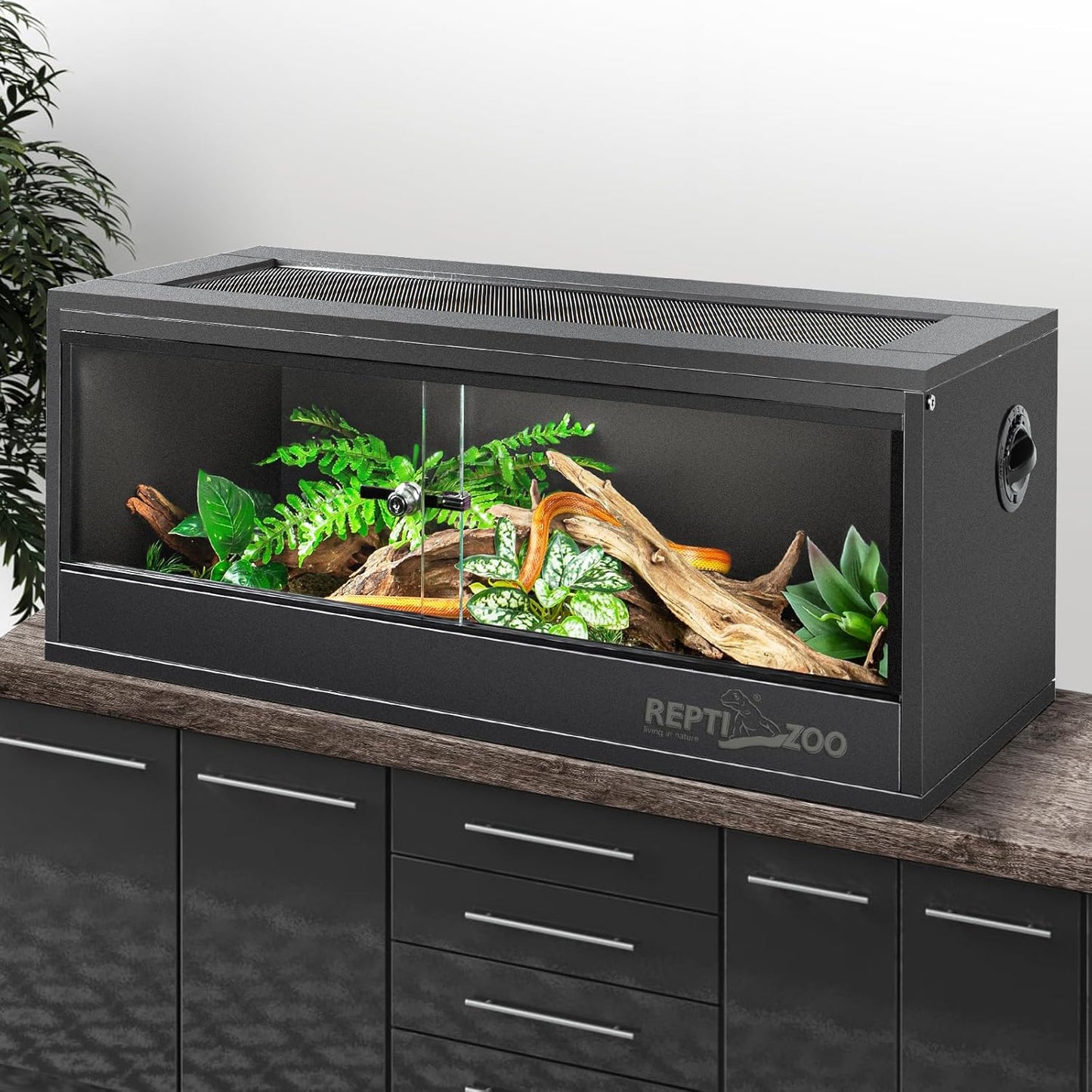 REPTI ZOO 20 Gallon PVC Reptile Tank, 30x12x12 inch Reptile Terrarium for Crested Gecko Frog Lizard Snake Turtle Hermit Crab, Leopard Gecko Enclosure with Sliding Door & Screen Ventilation - FurryFun
