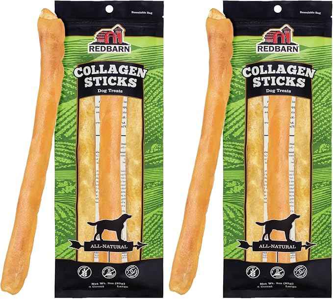 Redbarn Pet Products All-Natural Large 12" Beef Collagen Sticks for Dogs-Long Lasting Low-Odor Alternative to Traditional Rawhide&Bully Sticks-Supports Healthy Joints,Skin,&Coat-,3 Count (Pack of 2)