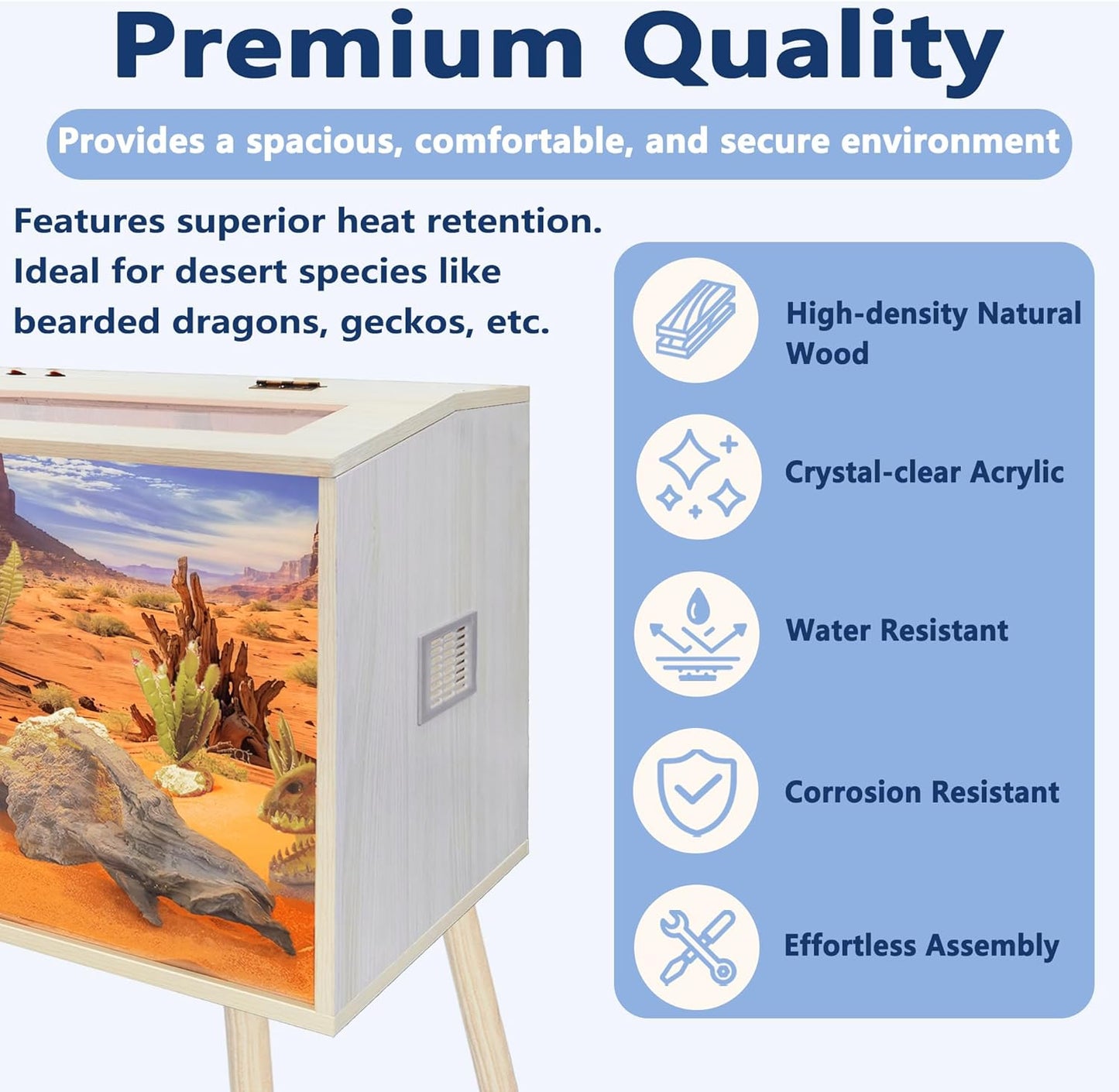 Prolee Reptile Terrarium, Lizard Tank Up to 68 Gallons, Bearded Dragon Tank with Roof Door, Snake Tank with Built-in Lamp Fixture and Switch, with Leg Stand (Oak, 21 Gallons, 24" Length) - FurryFun
