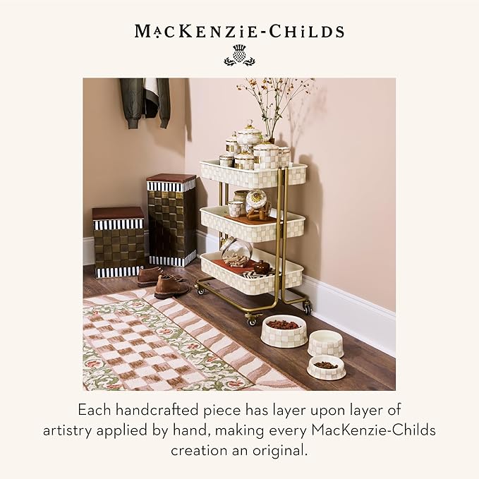 MACKENZIE-CHILDS Enamel Pet Bowl, Cute Cat and Dog Bowl for Food and Water, Large, Brown-and-White Mocha Check