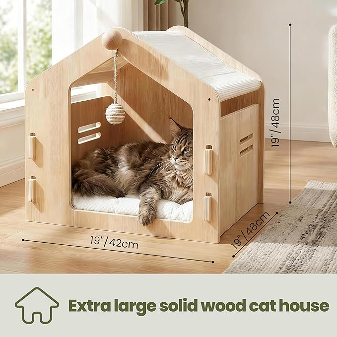 Spacious cat House,Enclosed cat Bed with a Padded Cotton pad and cat Ball,Easy to Assemble and Clean