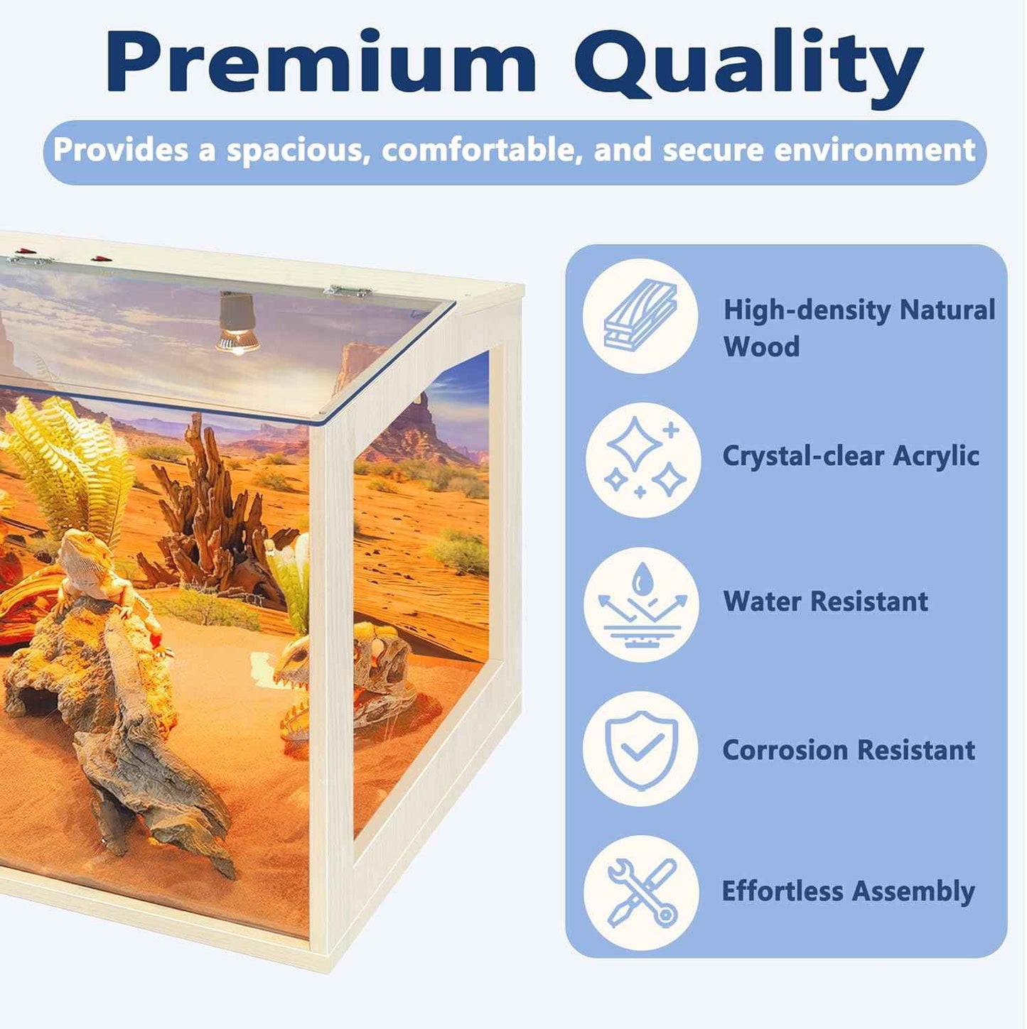 Prolee Bearded Dragon Tank, Reptile Enclosure, Snake Tank, Reptile Terrarium, Built-in Light Fixtures with Switch, (23 Gallon, 24" Long, Clear Acrylic Roof)