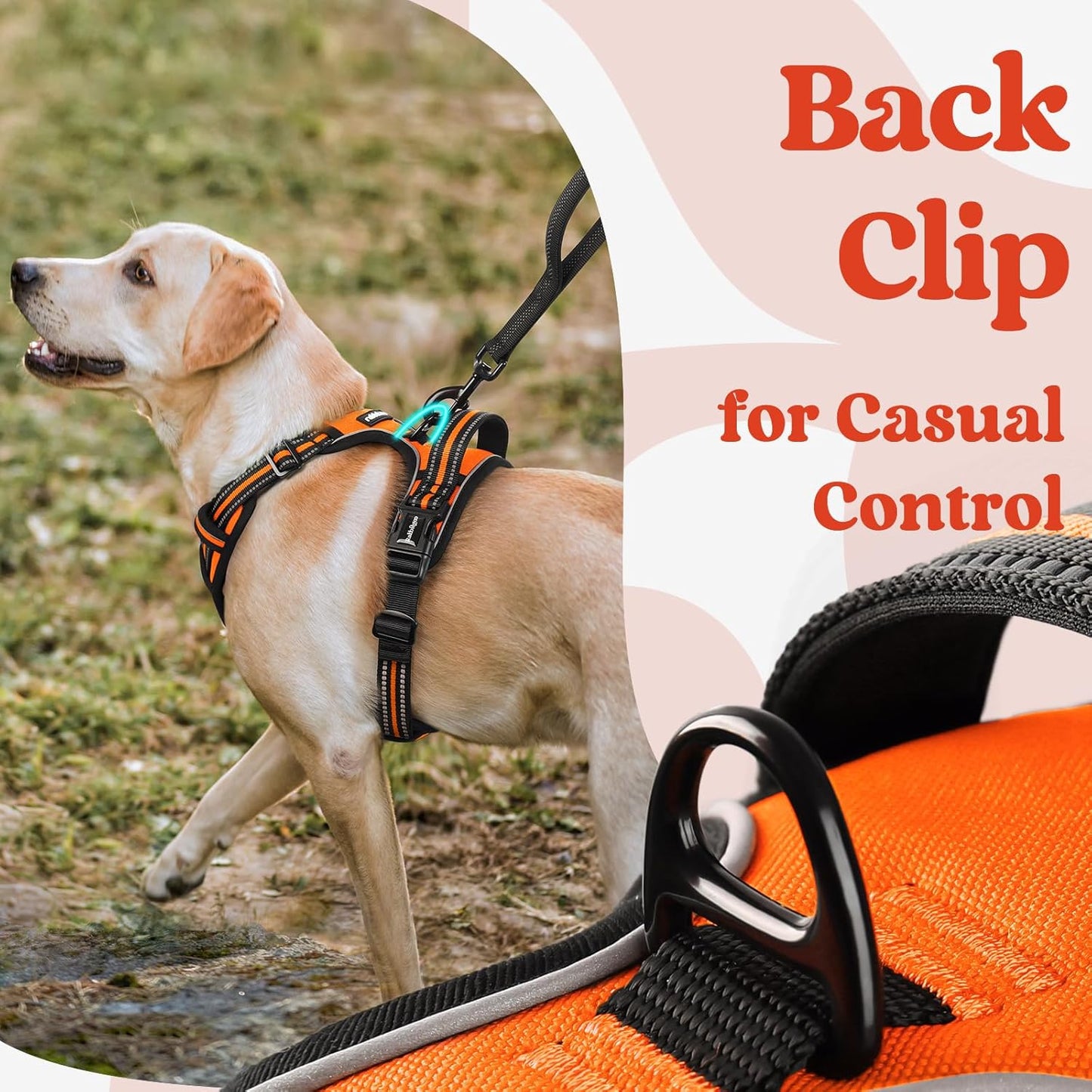 rabbitgoo Dog Harness Small Sized, No Pull Pet Harness with 3 Buckles, Adjustable Soft Padded Vest with Control Handle, Walking Reflective Pet Vest for Small Dogs, Orange, S