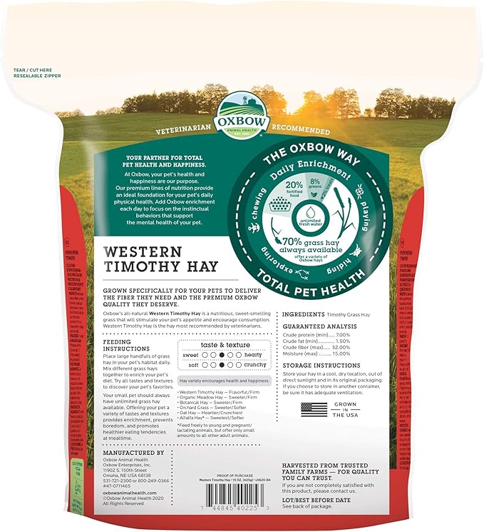 Oxbow Animal Health Western Timothy Hay - All Natural Hay for Rabbits, Guinea Pigs, Chinchillas, Hamsters & Gerbils - 15 oz. (Pack of 2)