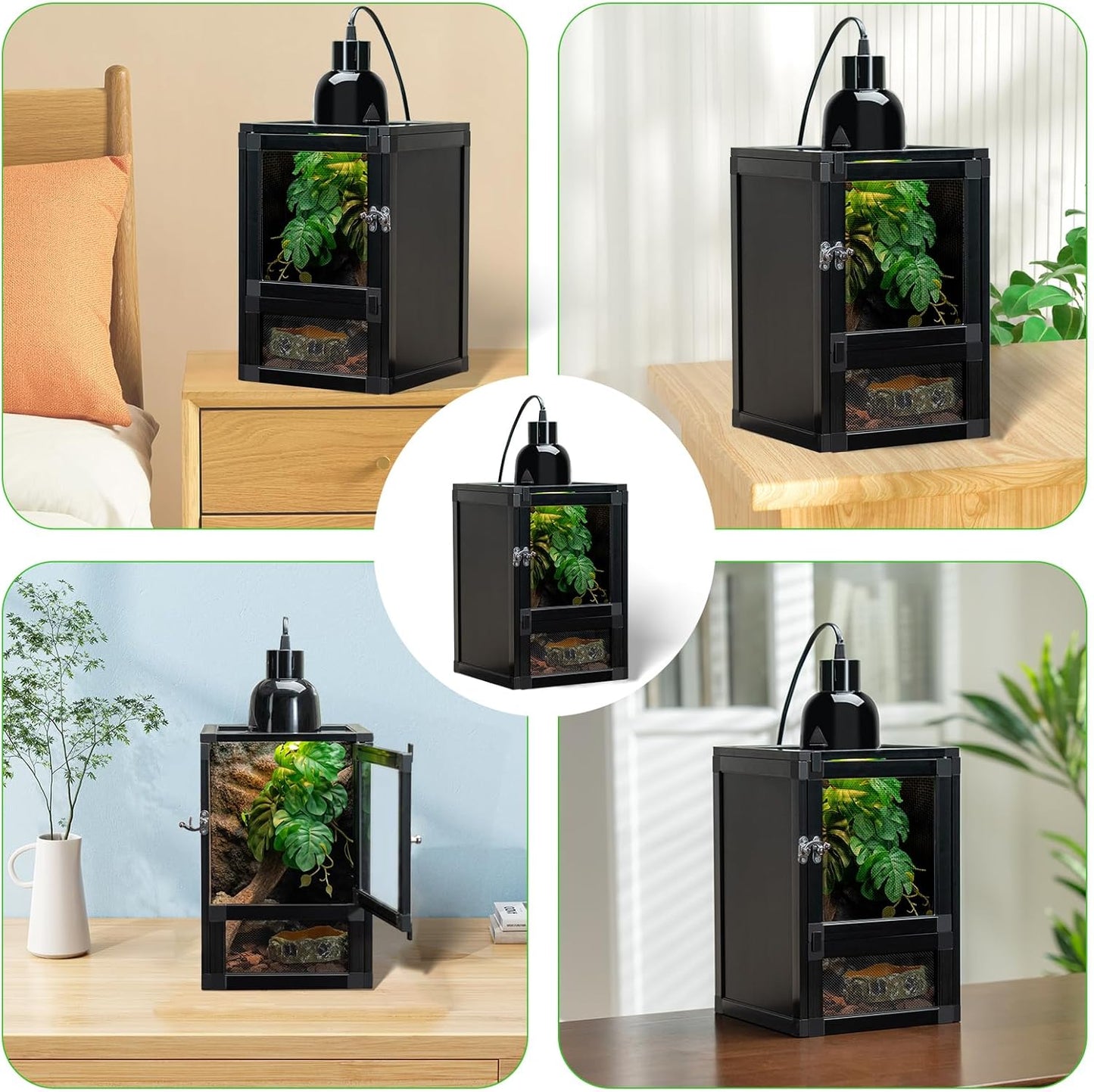 8" x 8" x 12" Small Reptile Cage, Rainforest Habitat with Screen Door, Ventilated Terrarium for Lizards, Frogs, Snakes, Easy Assembly - FurryFun
