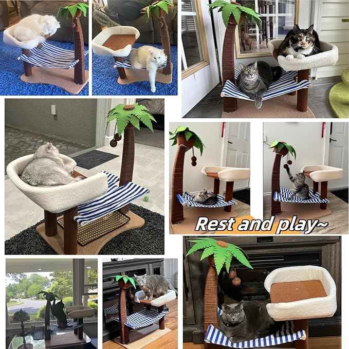 Cat Tree with Cat Bed Tower, 29.5 Inches Tall Cat Scratcher with Hammock for Indoor Cats, Sisal Rope Cat Scratch Post Tall with Hanging Ball for Small Cat Kitten
