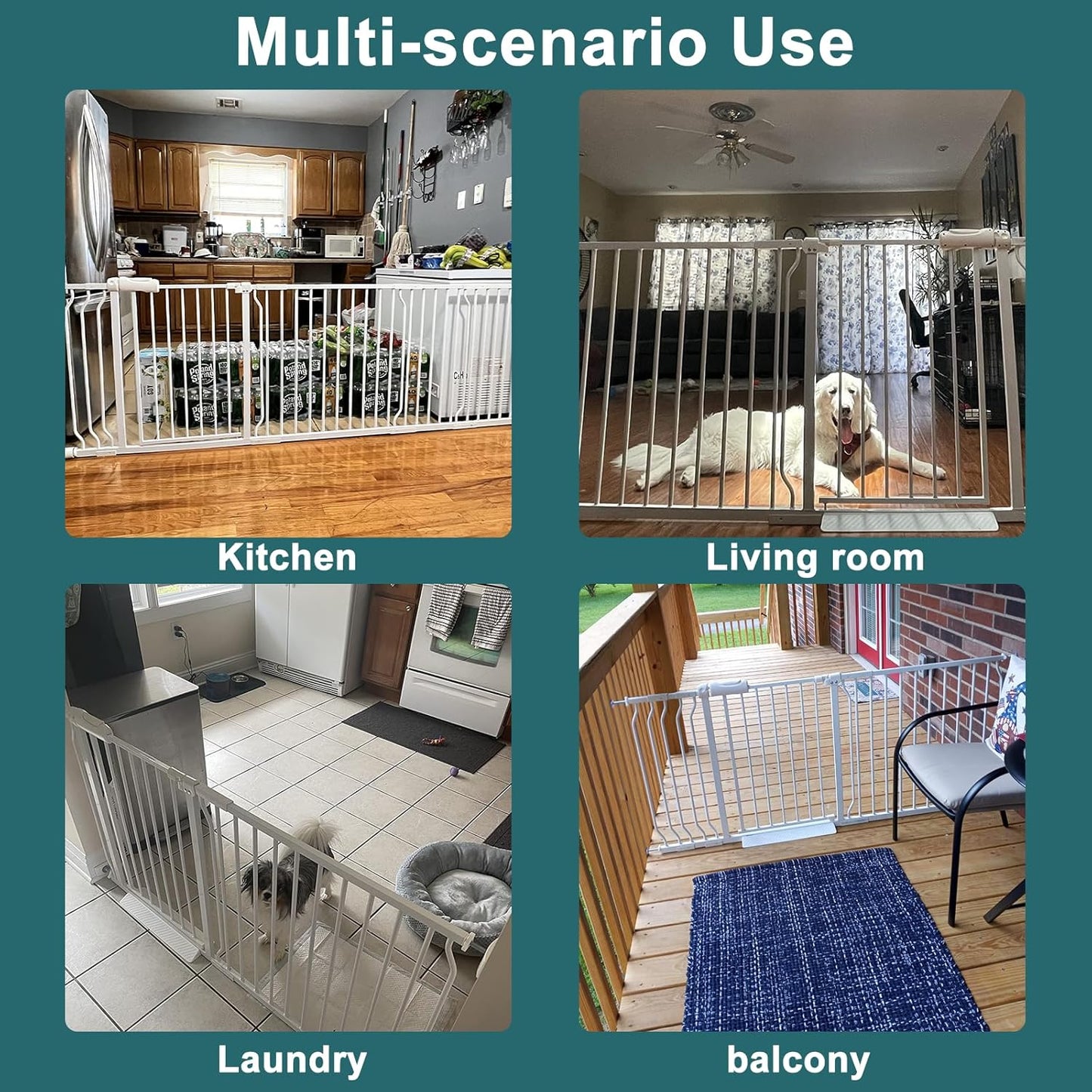 ALLAIBB Extra Wide Pressure Mounted Baby Gate Walk Through Child Kids Safety Toddler Tension White Long Large Pet Dog Gates with Extension for doorways Kitchen (48.03-52.76"/122-134cm)