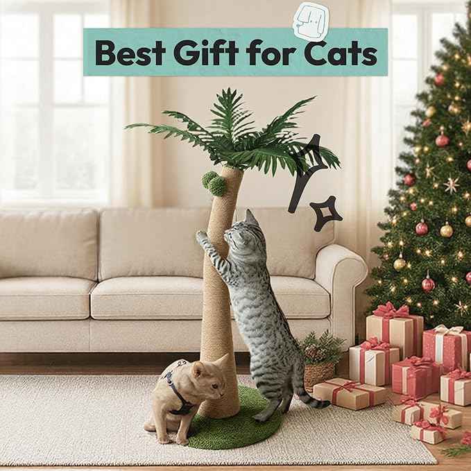 Cat Scratching Post 33 Inch with Hanging Balls, Cat Scratcher for Indoor Kittens, Ultra Stable Base, Paw-Friendly Jute Material, S