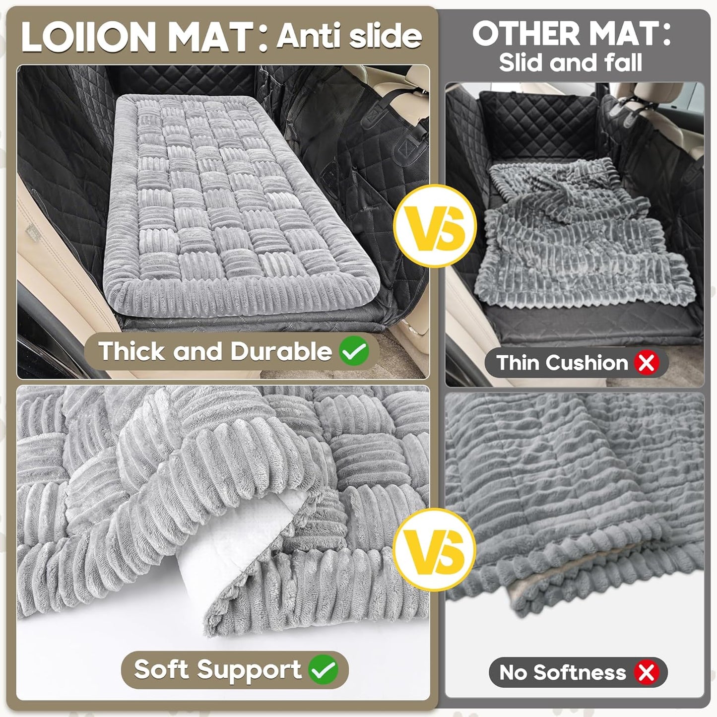Dog Car Bed Mat, Non-Slip Backseat Extender Pet Blanket, Plaid Dog Bed for Trucks, Sedans & Large SUVs, Chew-Resistant Travel Pad for Dogs, Easy Clean & Scratch-Proof & Comfortďź56"x28.7" Light Gray