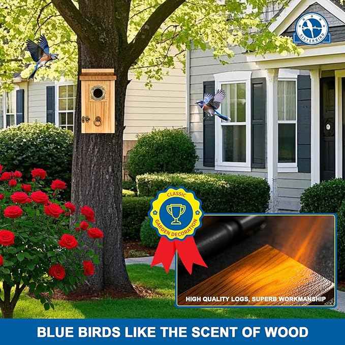 Premium Pack of 2 Bluebird Houses for Outside, Garden Bird Houses for Outdoor, Vintage Metal Predator Guard, Birdhouse Gift, Weatherproof Coating Bird Nesting, Assembly Required