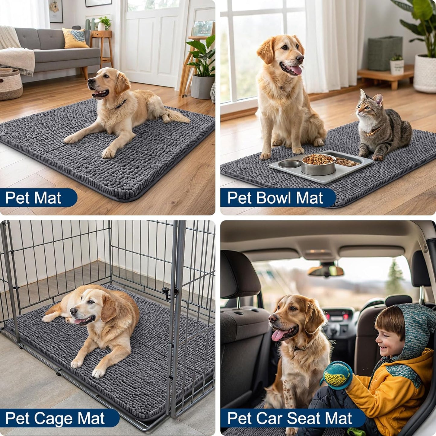 Smiry Dog Door Mat for Muddy Paws 71x46, Absorbs Moisture and Dirt Doormat, Non-Slip Washable Quick Dry Chenille Front Door Mat Indoor Entrance, Entryway Carpet for Inside Floor, Dark Grey