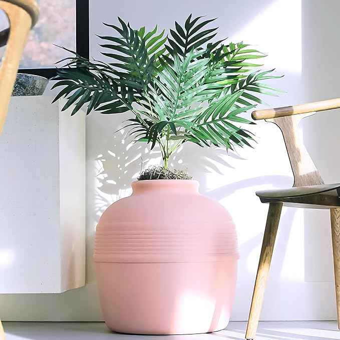 Good Pet Stuff Hidden Litter Box Planter, Decorative Cat Litter Enclosure with Carbon Filter, Artificial Plant, Easy Clean, Indoor Design, Original Round Style, Base Kit, Pink Coral