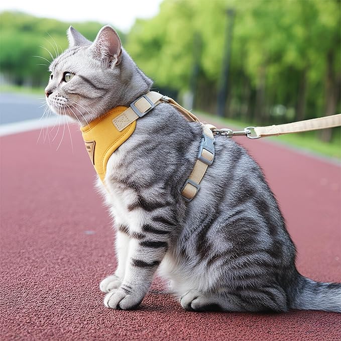 Escape-Proof Cat Harness and Leash Set - Adjustable and Comfortable - Ideal for Walking Cat Outdoors - Fits Small Dogs, Kittens, Medium, and Large Cats (Yellow, S)