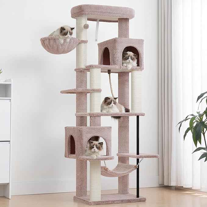Cat Tree for Indoor Cats Large Adult, 70.5'' Cat Tower with Scratching Post, Sturdy Steel Pube Cat Tree Tower with Large Playing Platfrom, Hammock and Basket, Top Perch, Mushroom GCT024MU