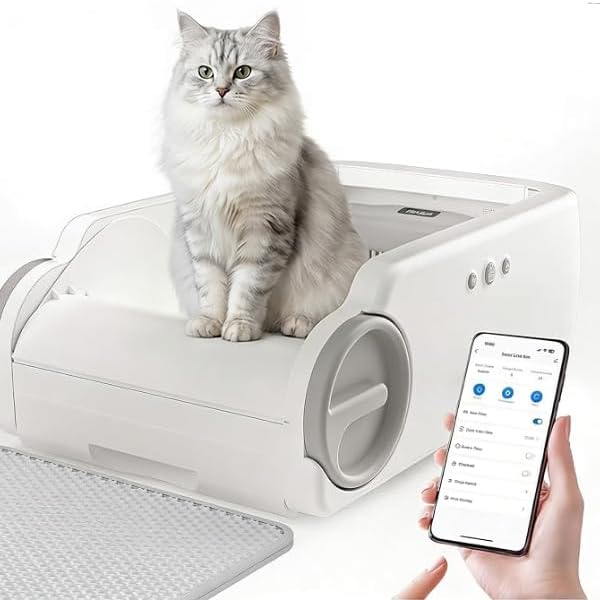 Open-Top Automatic Litter Box Self Cleaning Cat Litter Box Self-Cleaning Robot for Large Cats with Safety Sensors and APP Control