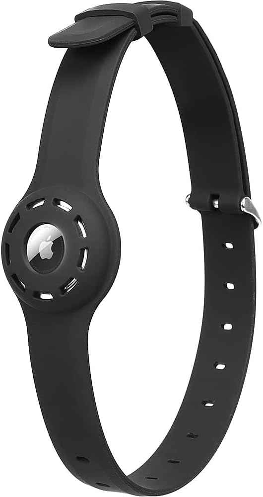 SaharaCase Adjustable Silicone Dog Collar Case for Apple AirTag (Large Dogs) [Shockproof Bumper] Rugged Protection Antislip Grip (Black)